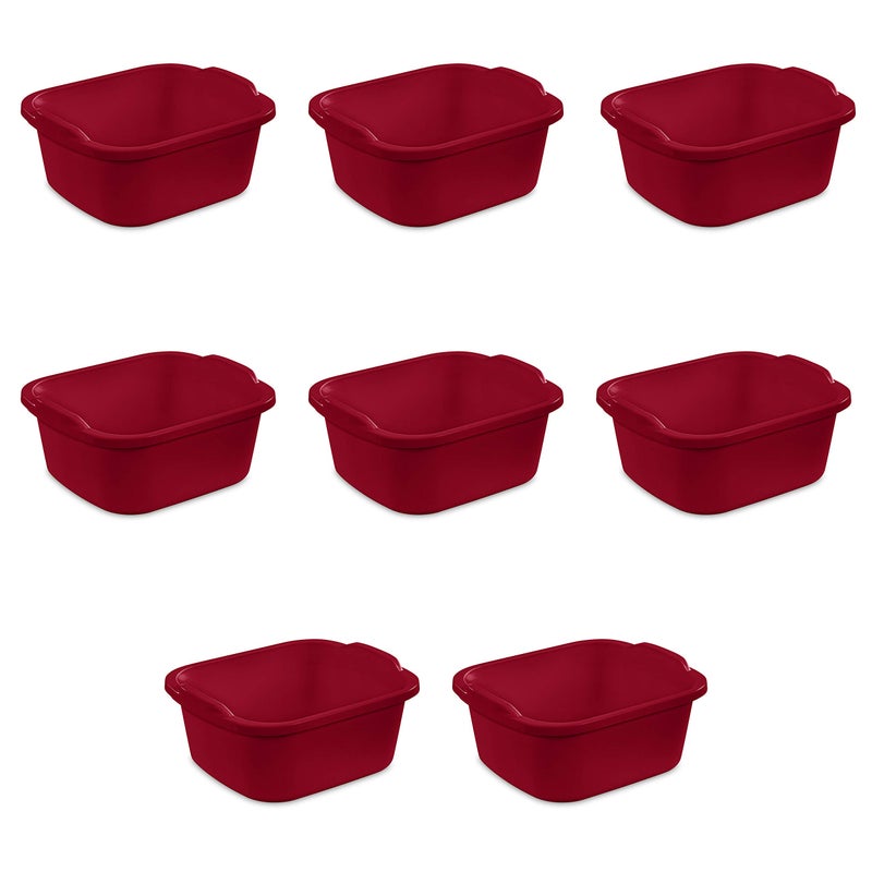 Sterilite 12 Qt Dishpan, Bin Ideal for Soaking and Cleaning Dirty Dishes in the Kitchen Sink, Red, 8-Pack - Image 1